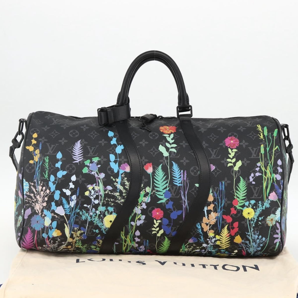 Louis Vuitton Keepall Bandouliere Bag Limited Edition Foliage Monogram Eclipse Black Canvas Travel Bag Bag (Pre-Owned)