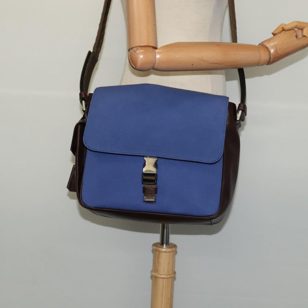 Prada Impunturato Buckle Flap Messenger Bag Canvas Blue Canvas Shoulder Bag Bag (Pre-Owned)