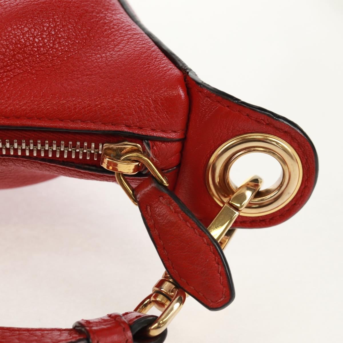 Prada Striped Strap Zip Hobo Vitello Daino Red Leather Shoulder Bag Bag (Pre-Owned)