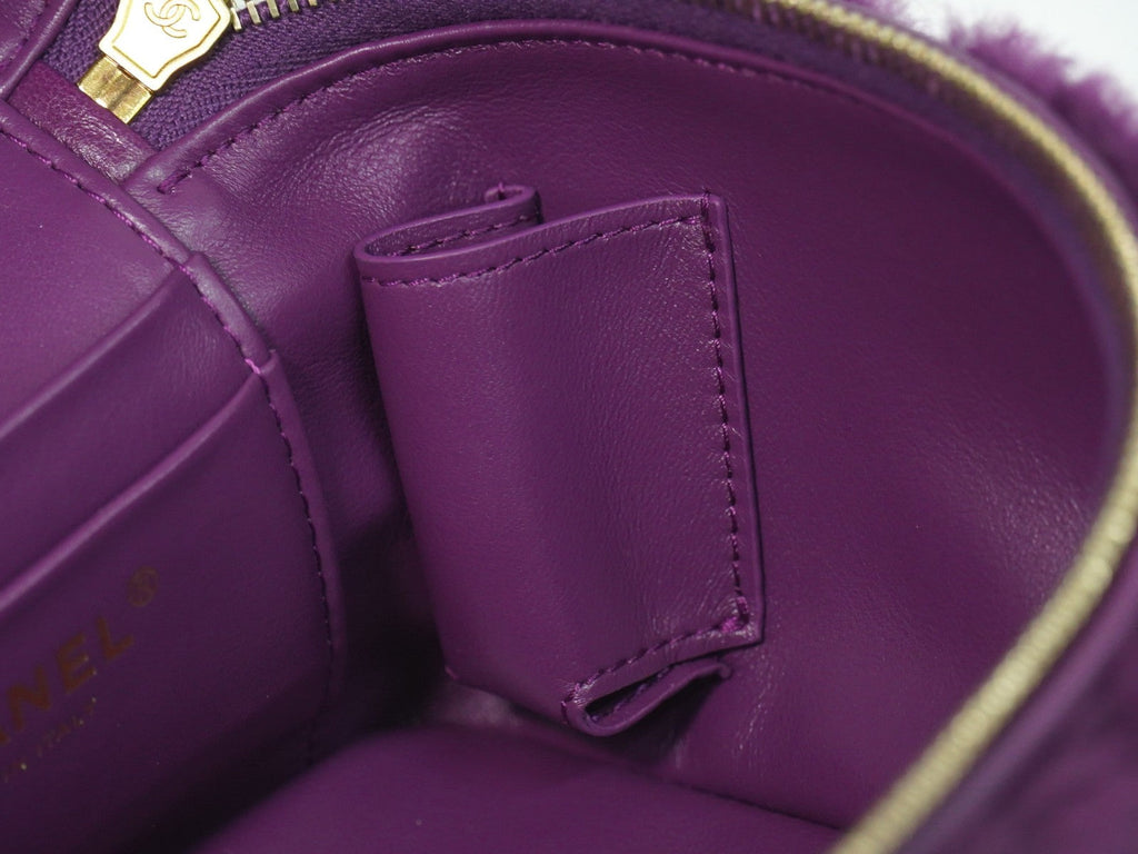 Chanel Coconing Top Handle Vanity Case With Chain Quilted Shearling Purple Faux_Fur Clutche & Pouche Bag (Pre-Owned)