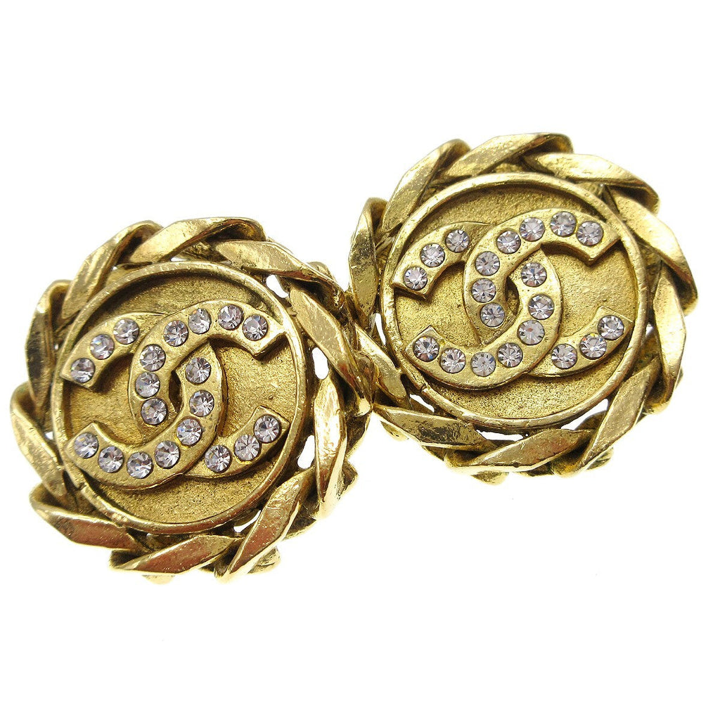 Chanel Cc Button Clip-On Earrings Metal With Faux Pearl Gold Gold_Plated Earrings Jewelry (Pre-Owned)