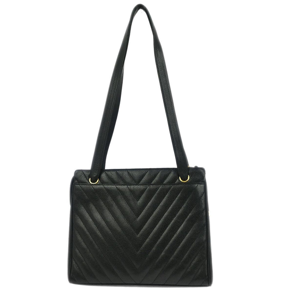 Chanel Vintage Zip Shoulder Bag Chevron Caviar Black Leather Shoulder Bag Bag (Pre-Owned)
