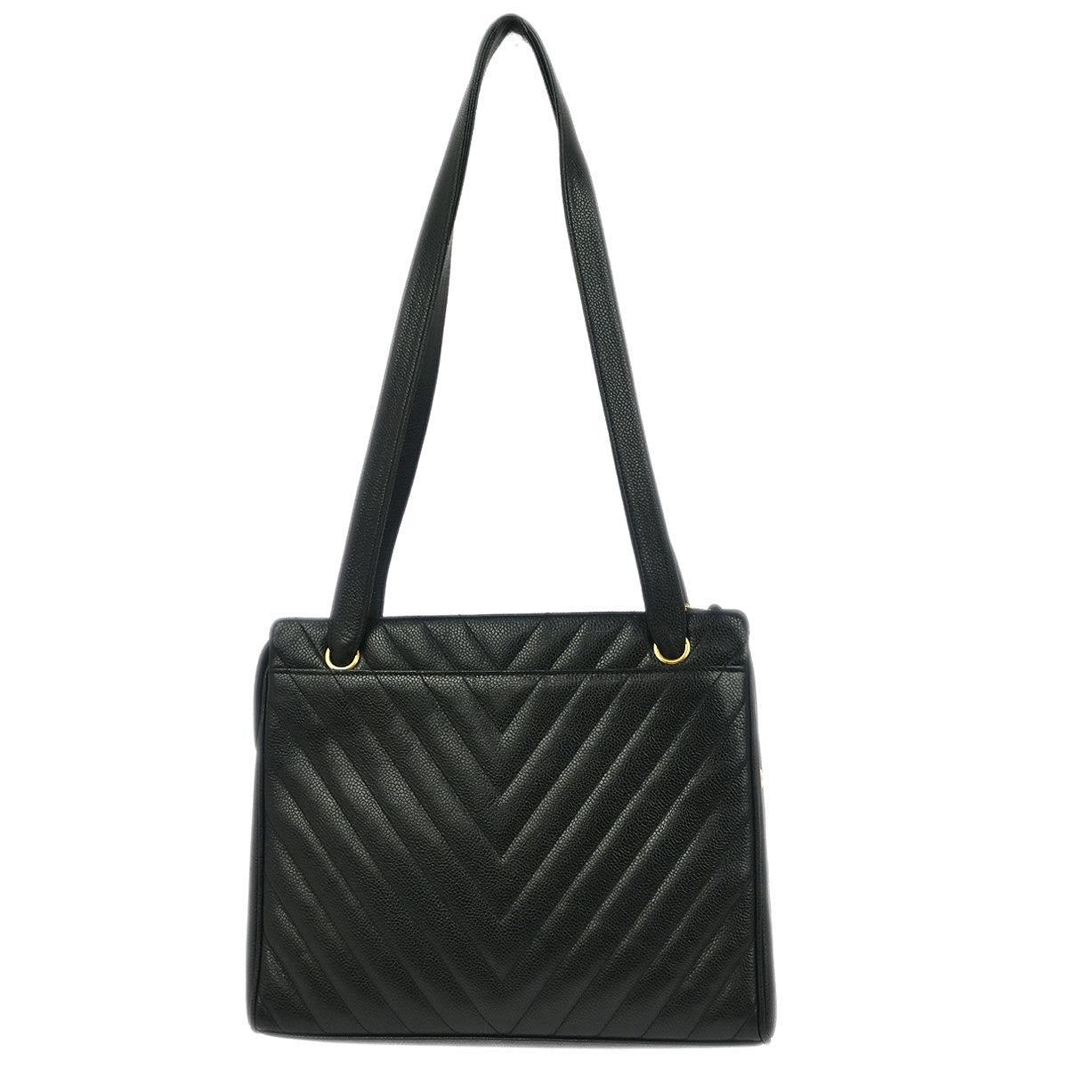 Chanel Vintage Zip Shoulder Bag Chevron Caviar Black Leather Shoulder Bag Bag (Pre-Owned)