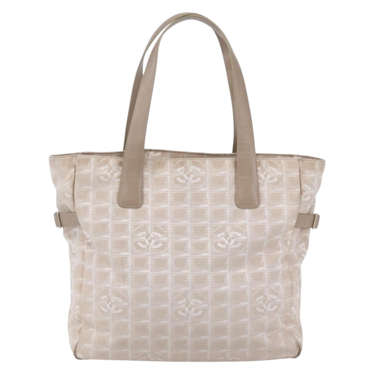 Chanel Travel Line Tote Nylon Beige Nylon Tote Bag Bag (Pre-Owned)