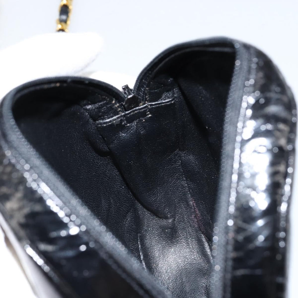 Chanel Vintage Camellia Round Evening Bag Lambskin And Satin Black Patent_Leather Clutche & Pouche Bag (Pre-Owned)