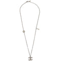 Chanel Cc Chain Necklace Metal With Faux Pearls Silver Mesh Necklace Jewelry (Pre-Owned)