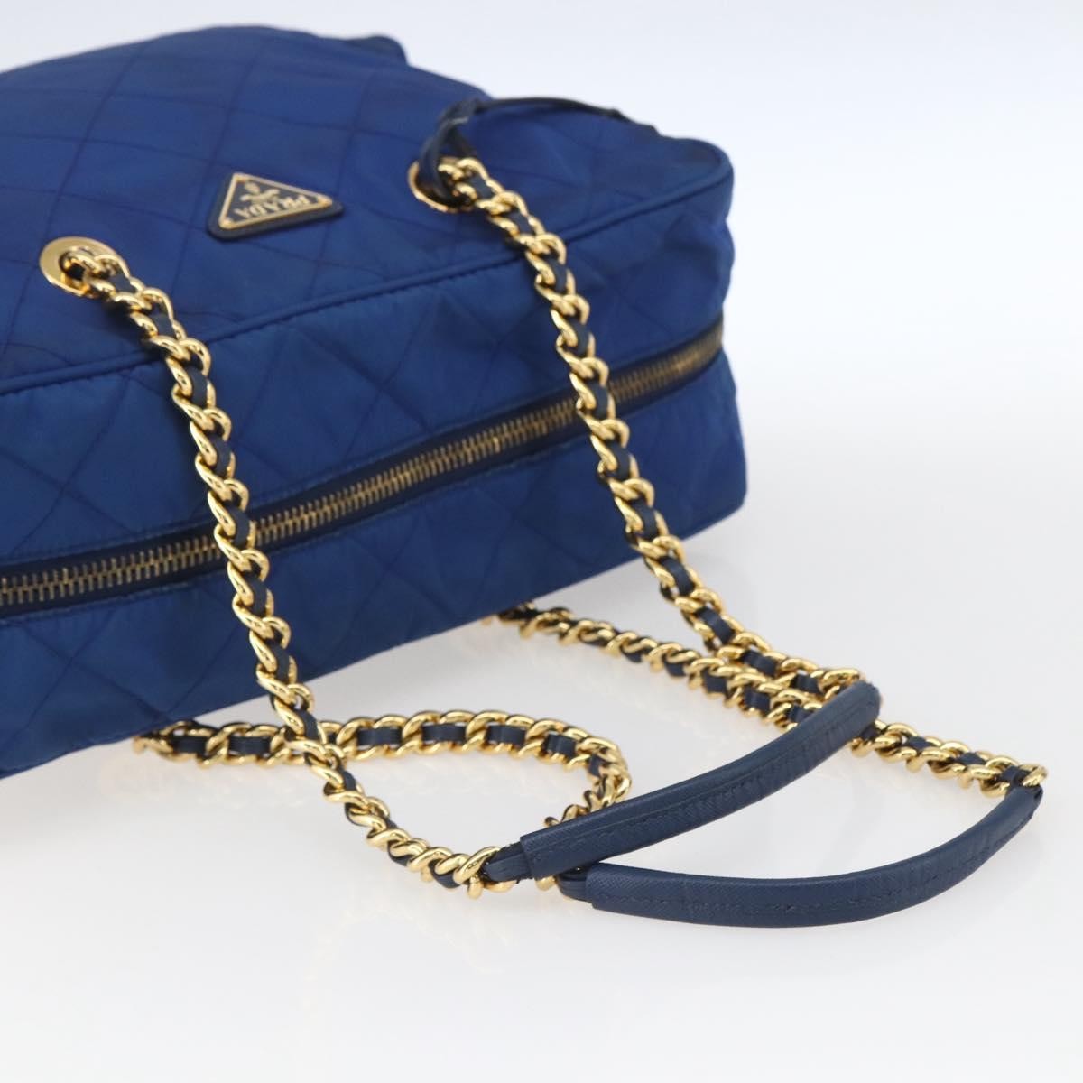 Prada Chain Shoulder Bag Quilted Tessuto Blue Nylon Shoulder Bag Bag (Pre-Owned)
