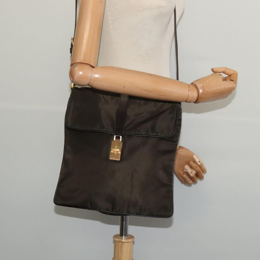 Prada Vintage Flap Messenger Bag Tessuto Khaki Nylon Shoulder Bag Bag (Pre-Owned)