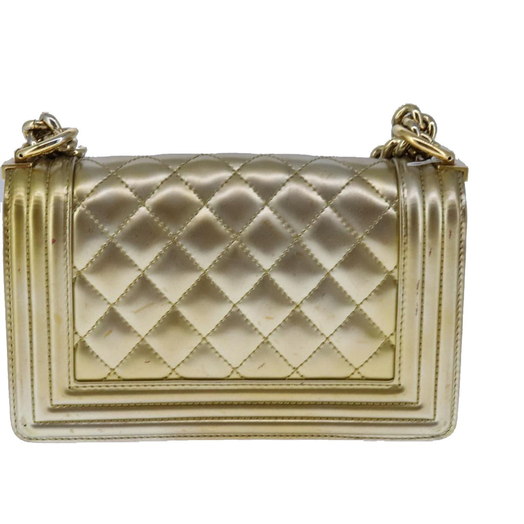 Chanel Boy Flap Bag Quilted Patent Gold Patent_Leather Shoulder Bag Bag (Pre-Owned)