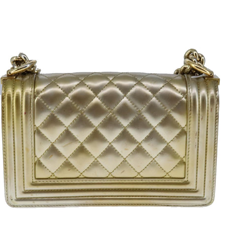 Chanel Boy Flap Bag Quilted Patent Gold Patent_Leather Shoulder Bag Bag (Pre-Owned)