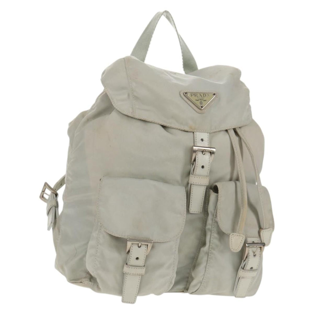 Prada Double Pocket Backpack Chain Shoulder Bag Re-Nylon Gray Nylon Backpack Bag (Pre-Owned)