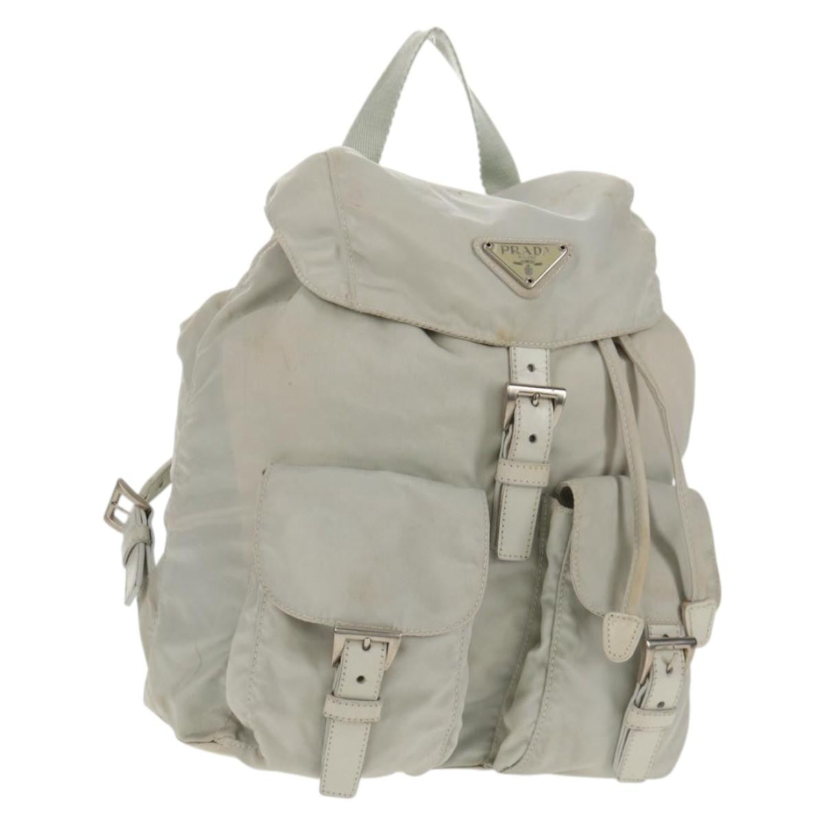 Prada Double Pocket Backpack Chain Shoulder Bag Re-Nylon Gray Nylon Backpack Bag (Pre-Owned)