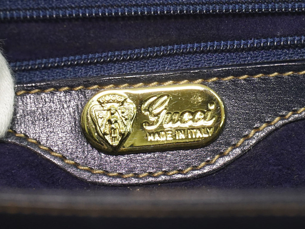 Gucci Vintage Shoulder Bag Leather Navy Leather Shoulder Bag Bag (Pre-Owned)