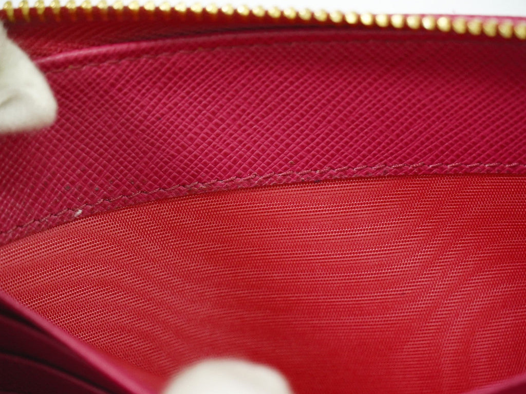 Prada Zip Around Tab Wallet Saffiano Leather Pink Leather Wallets Accessory (Pre-Owned)
