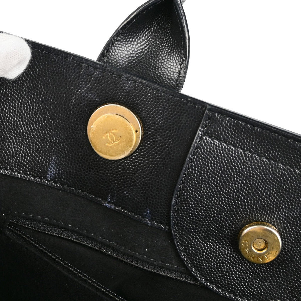 Chanel Deauville Tote Studded Caviar Black Leather Tote Bag Bag (Pre-Owned)