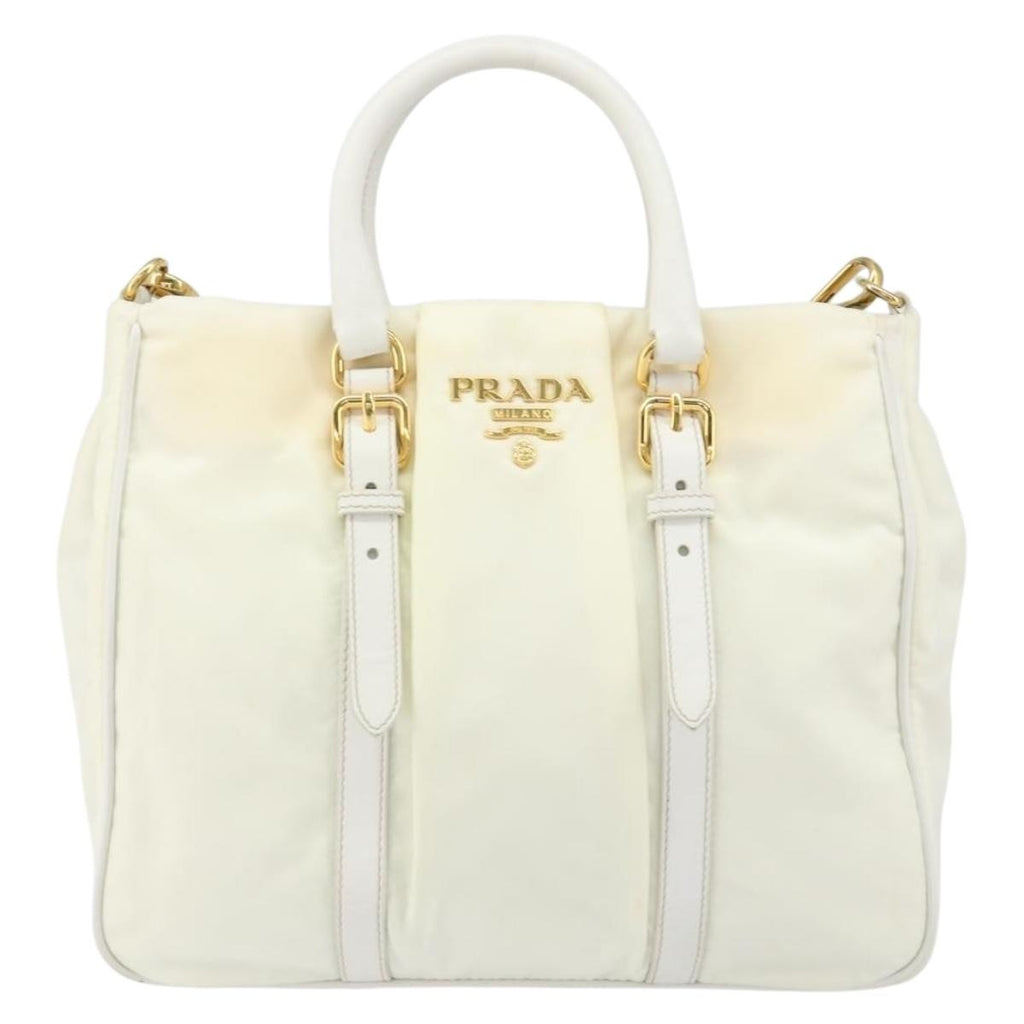Prada Vintage Tote Tessuto With Leather White Nylon Tote Bag Bag (Pre-Owned)