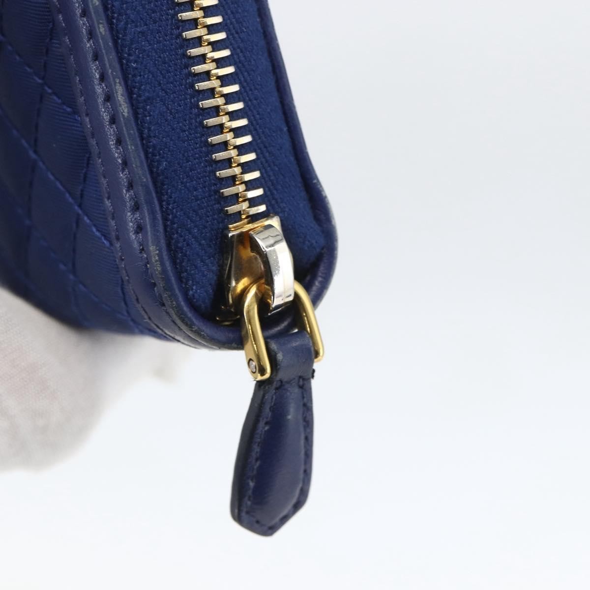 Prada Zip Around Organizer Wallet Saffiano Leather With Applique Blue Leather Wallets Accessory (Pre-Owned)