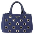 Prada Canapa Convertible Tote Grommet Embellished Canvas Blue Canvas Tote Bag Bag (Pre-Owned)