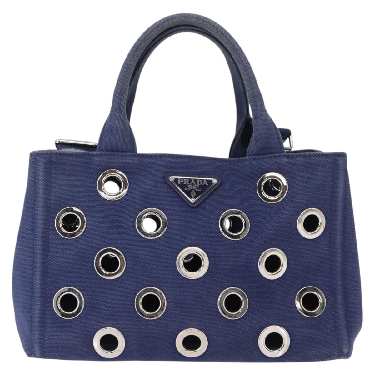 Prada Canapa Convertible Tote Grommet Embellished Canvas Blue Canvas Tote Bag Bag (Pre-Owned)
