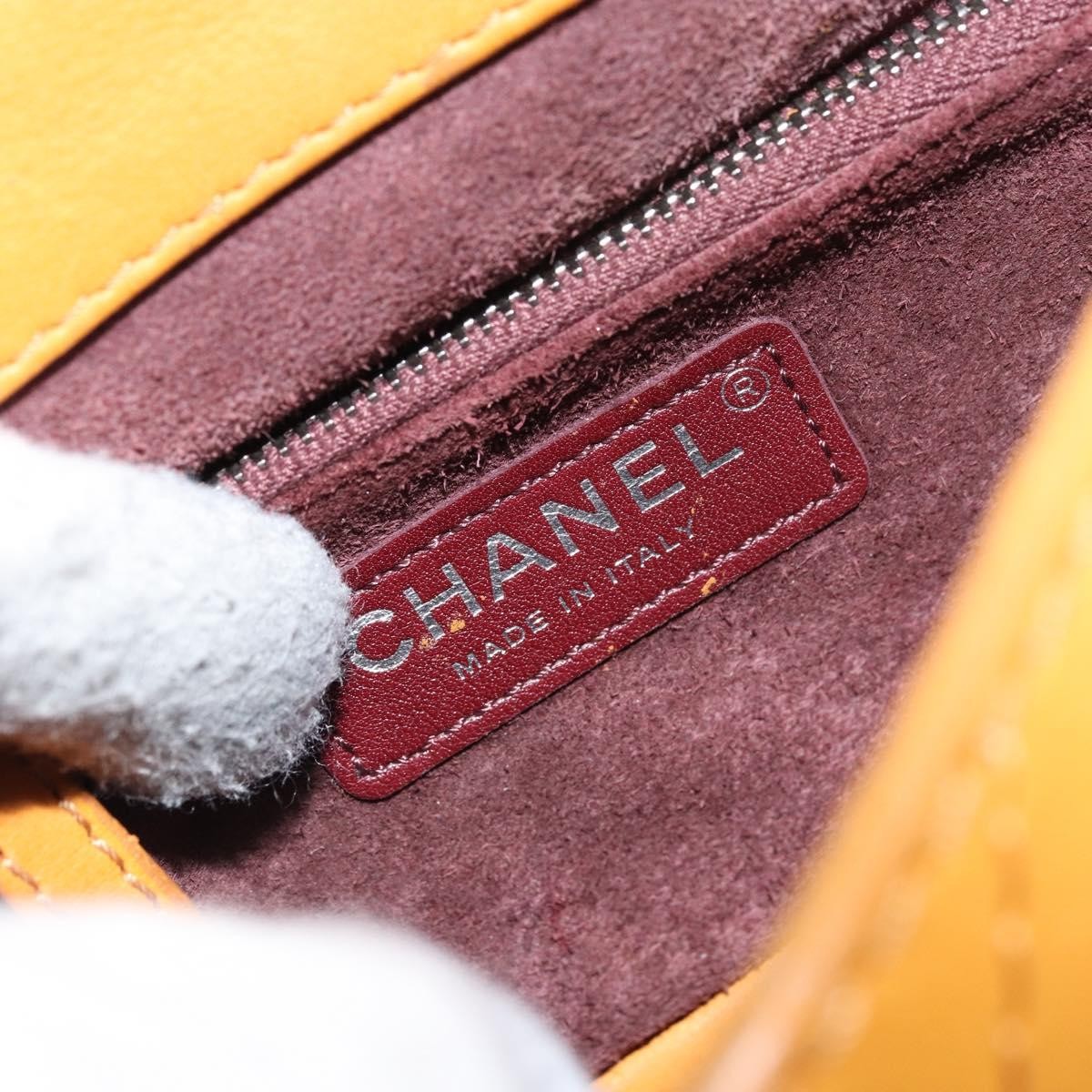 Chanel Chain Flap Bag Quilted Leather Orange Leather Shoulder Bag Bag (Pre-Owned)