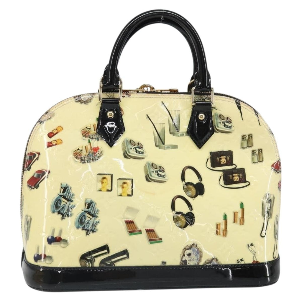 Louis Vuitton Alma Handbag Limited Edition Stickers Monogram Vernis White Patent_Leather Handbag (Pre-Owned)