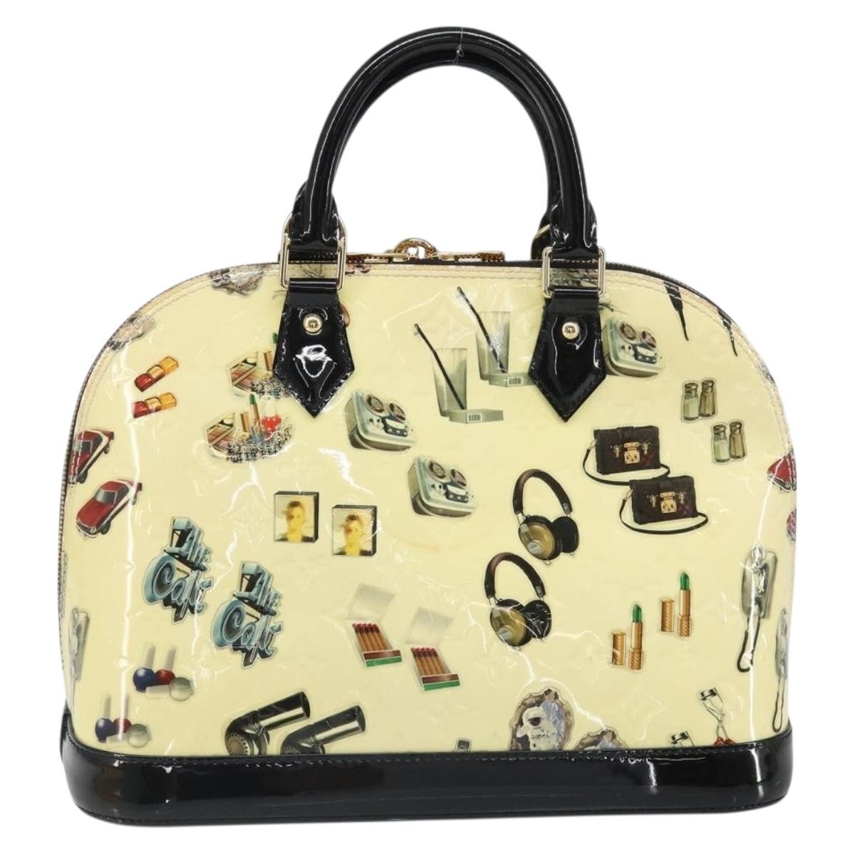 Louis Vuitton Alma Handbag Limited Edition Stickers Monogram Vernis White Patent_Leather Handbag (Pre-Owned)