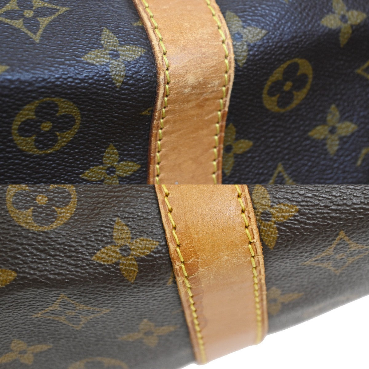 Louis Vuitton Keepall Bag Monogram Canvas Brown Leather Travel Bag Bag (Pre-Owned)