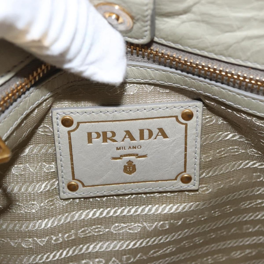 Prada Tote Vitello Daino Vitello Daino Beige Leather Handbag (Pre-Owned)