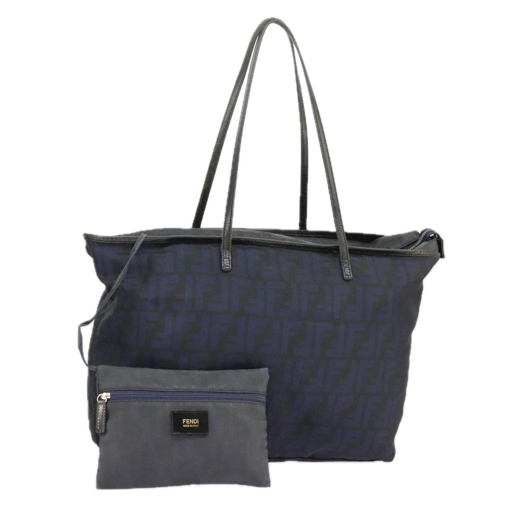 Fendi Zucca Tote Bag Ff Motif Navy Canvas Tote Bag Bag (Pre-Owned)
