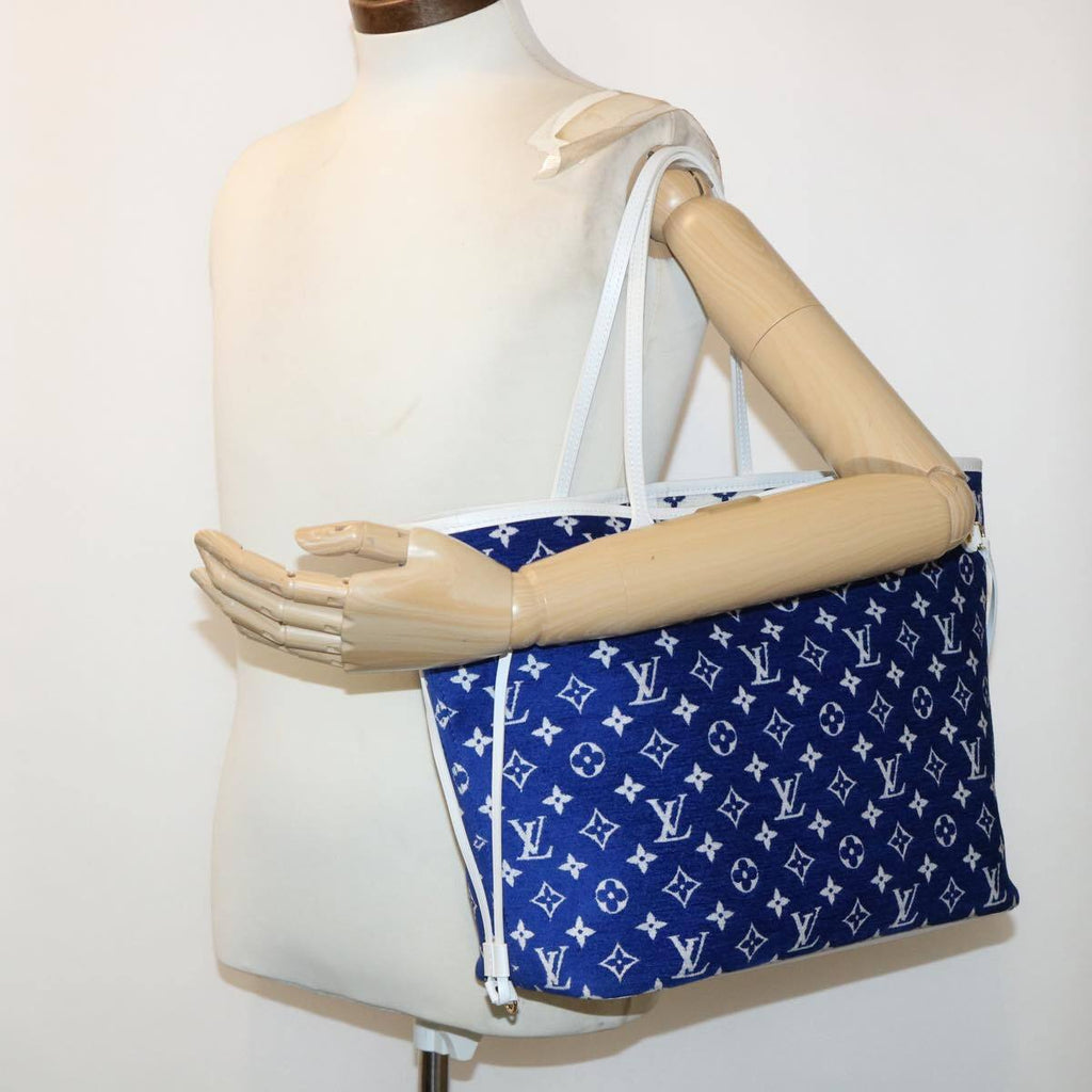 Louis Vuitton Neverfull Nm Tote Lv Match Monogram Jacquard Velvet Blue Velvet Tote Bag Bag (Pre-Owned)