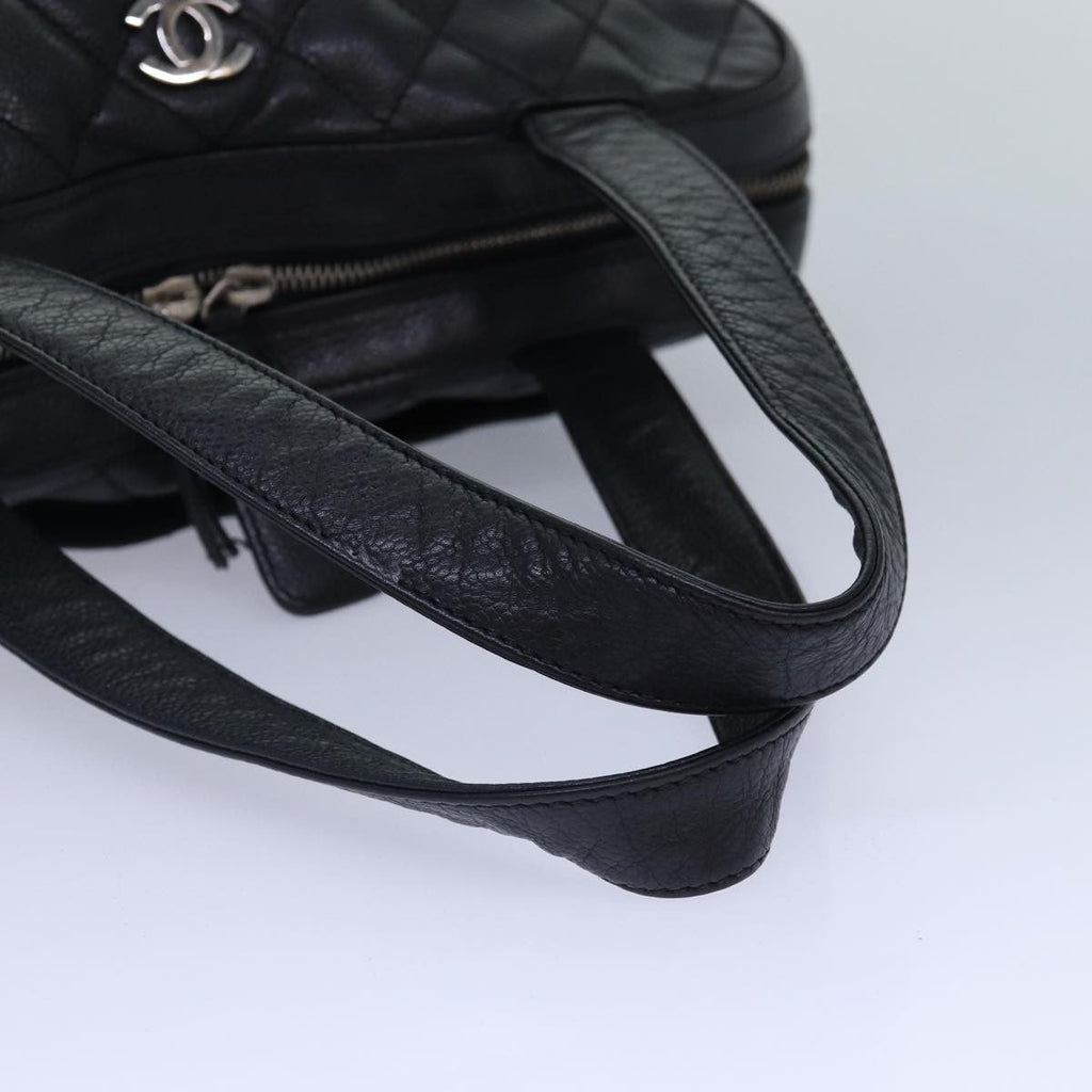 Chanel Vintage Cc Zip Around Bowler Bag Quilted Caviar Black Leather Handbag (Pre-Owned)