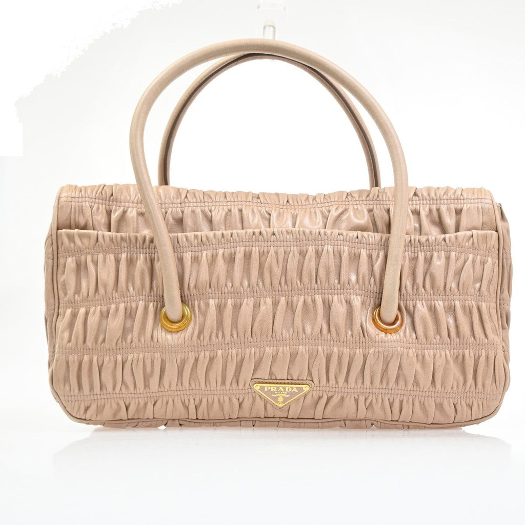 Prada Turnlock Shoulder Bag Nappa Gaufre Beige Leather Shoulder Bag Bag (Pre-Owned)