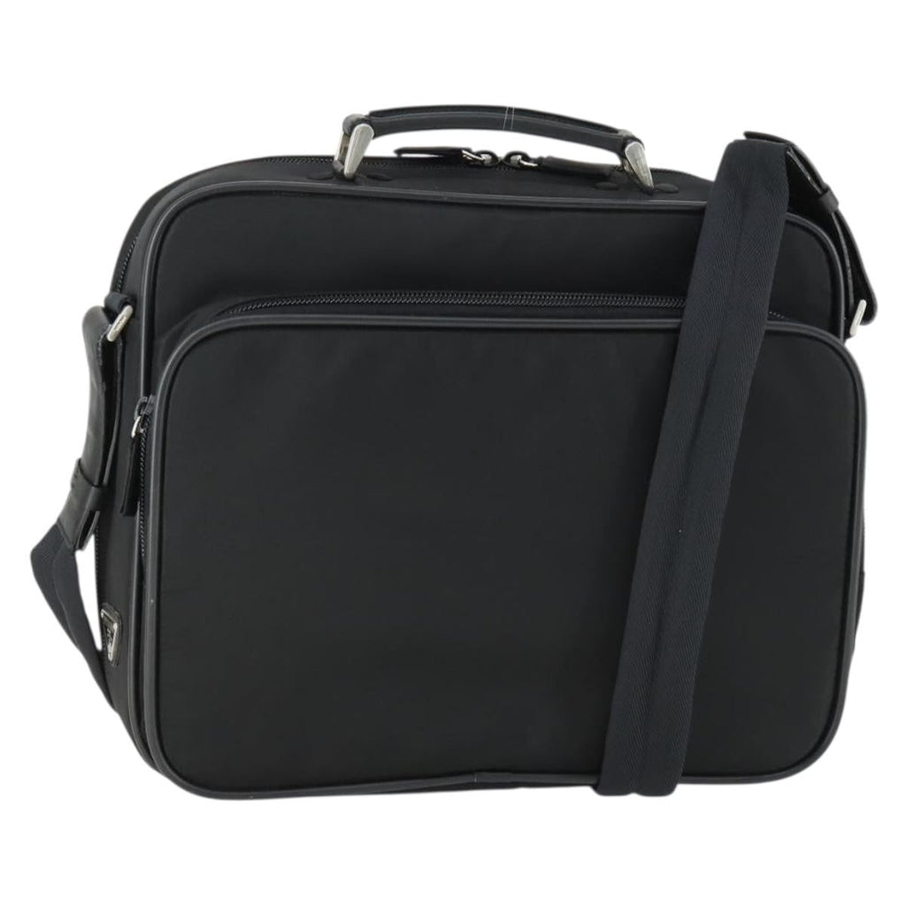 Prada Convertible Front Pocket Briefcase Tessuto With Saffiano Leather Black Nylon Briefcase Bag (Pre-Owned)