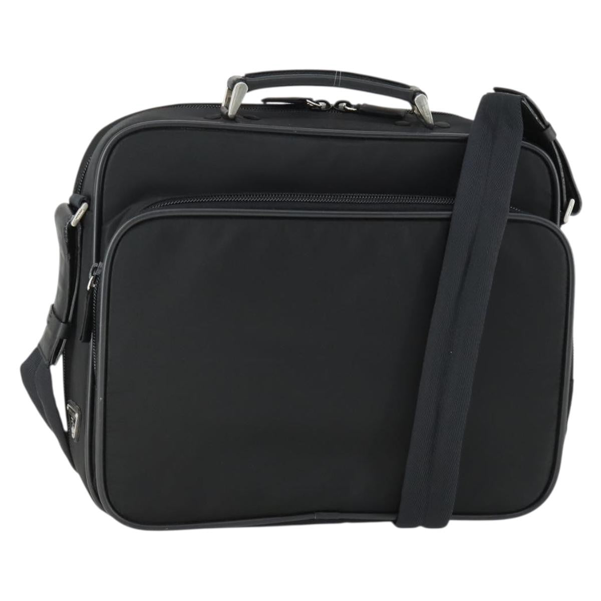 Prada Convertible Front Pocket Briefcase Tessuto With Saffiano Leather Black Nylon Briefcase Bag (Pre-Owned)