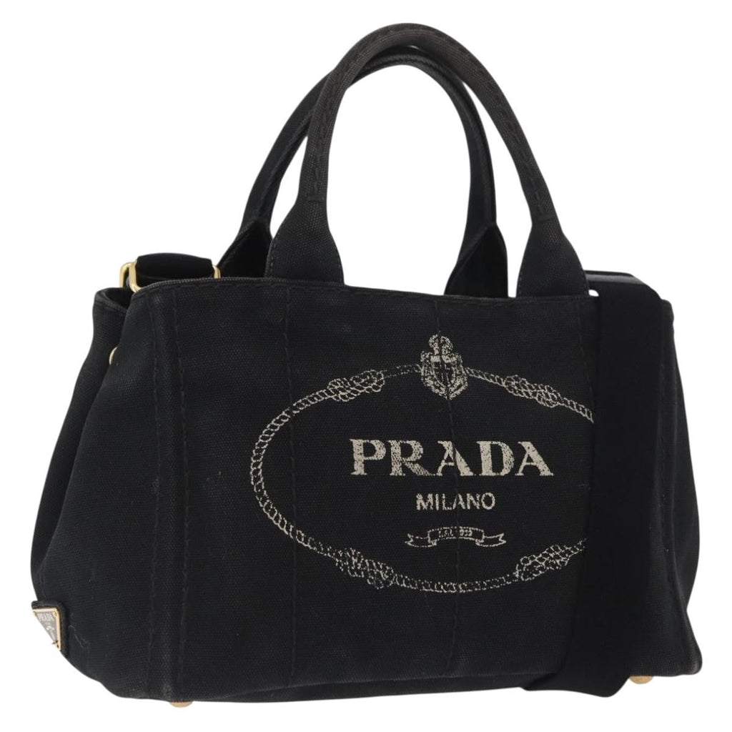 Prada Canapa Tote Canvas Black Canvas Tote Bag Bag (Pre-Owned)