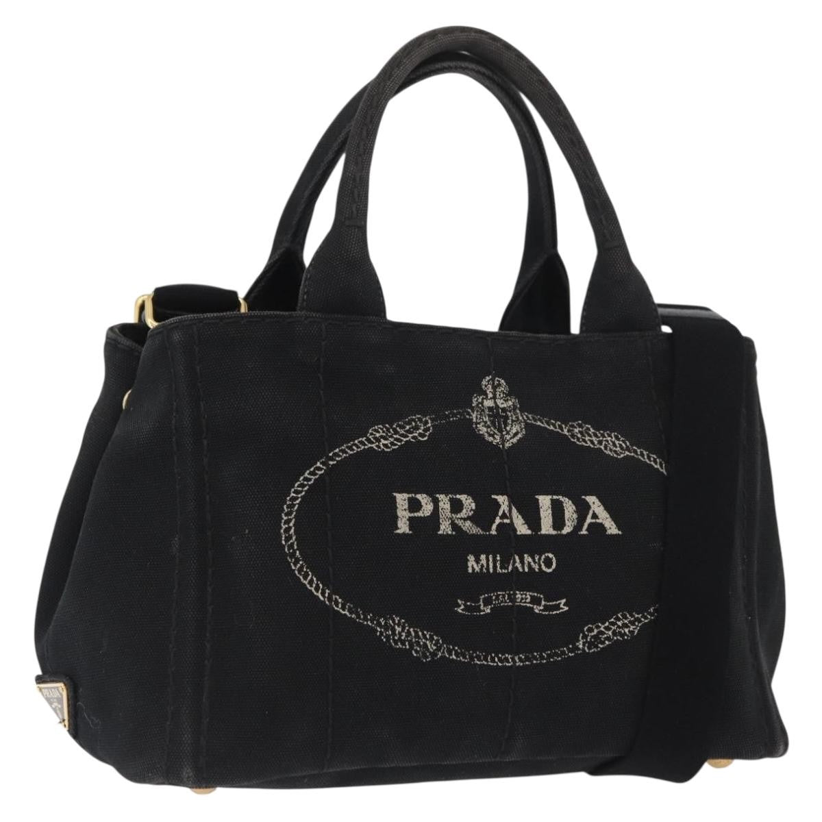 Prada Canapa Tote Canvas Black Canvas Tote Bag Bag (Pre-Owned)