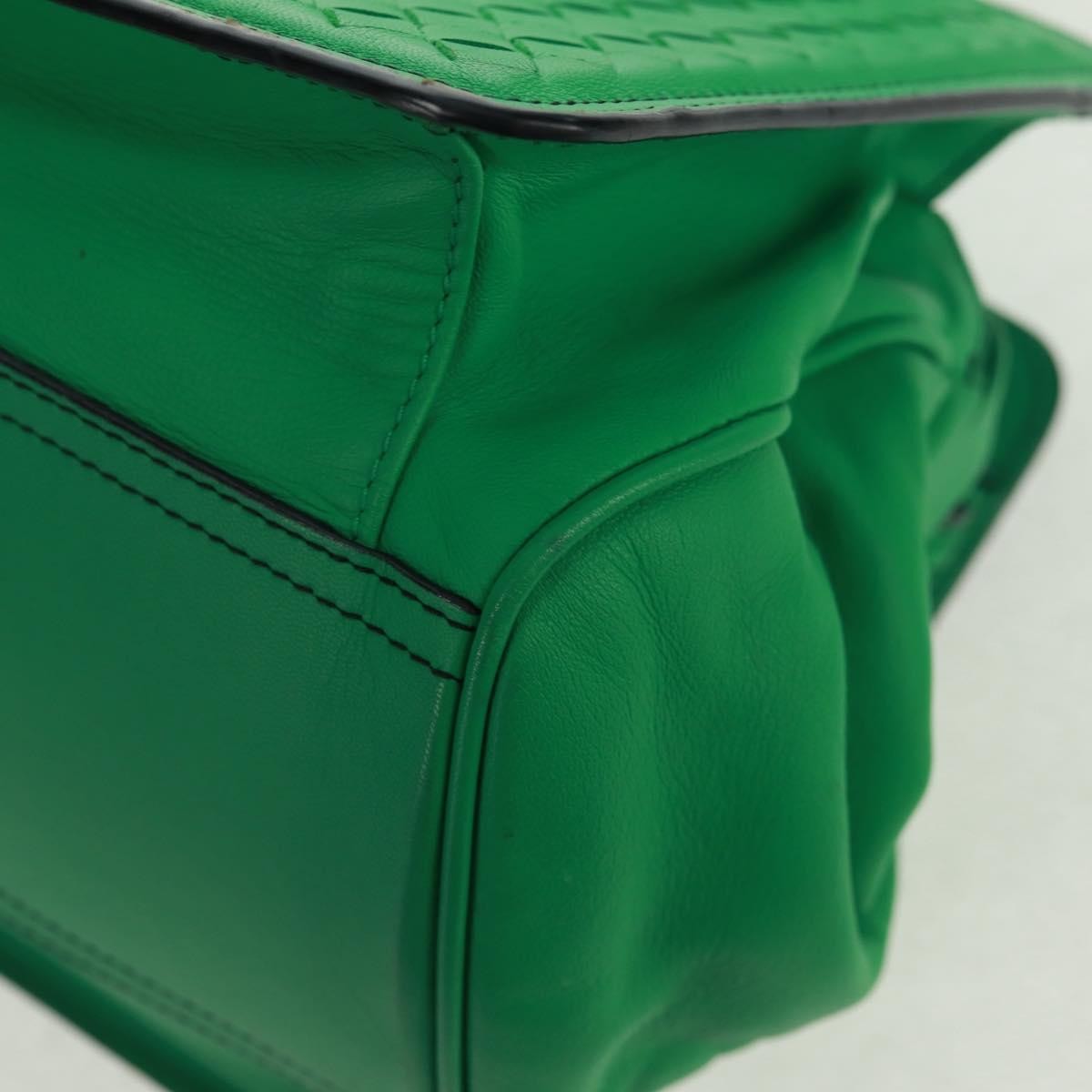 Bottega Veneta Intrecciato Handbag Leather Green Leather Handbag (Pre-Owned)