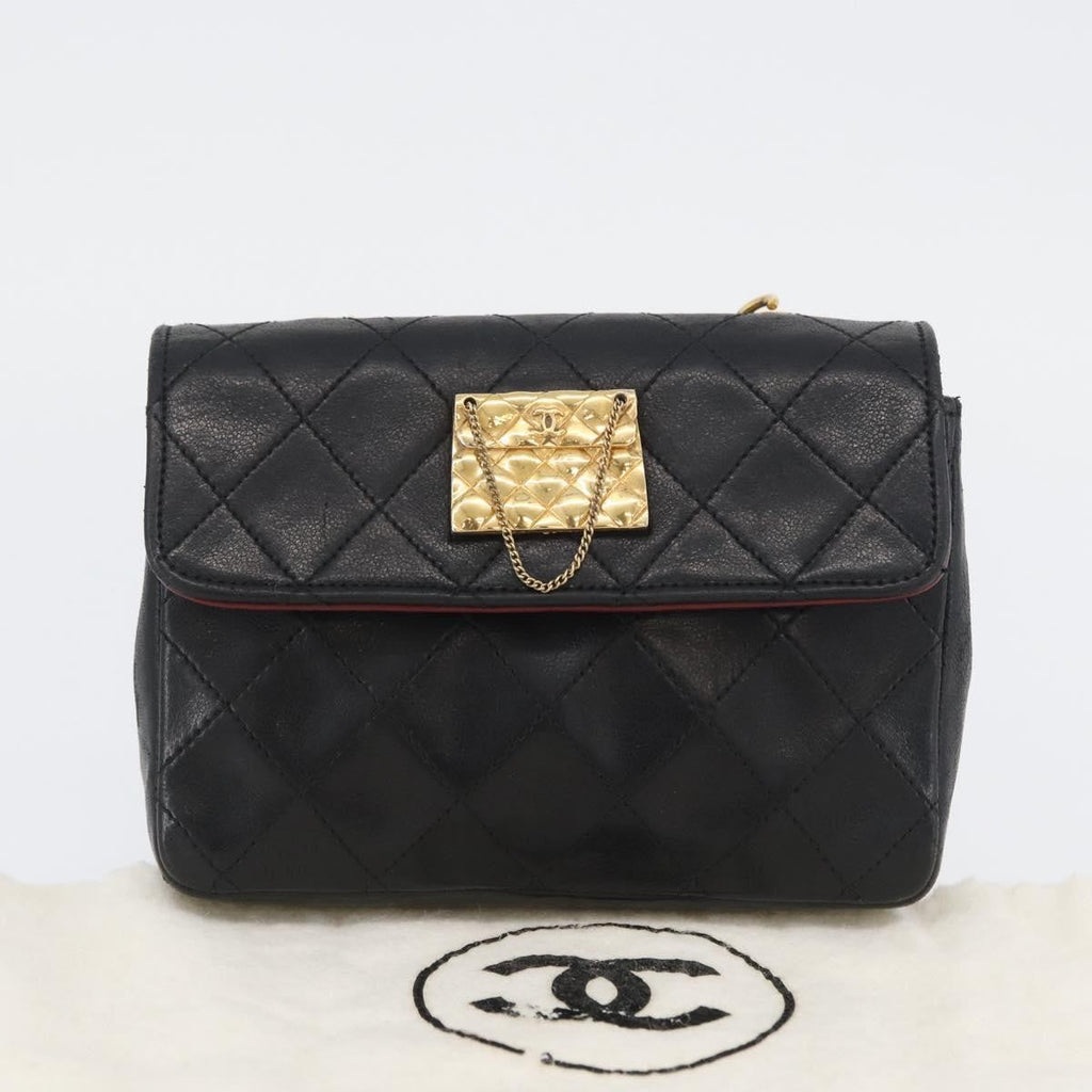 Chanel Vintage Square Cc Flap Bag Quilted Lambskin Black Leather Shoulder Bag Bag (Pre-Owned)