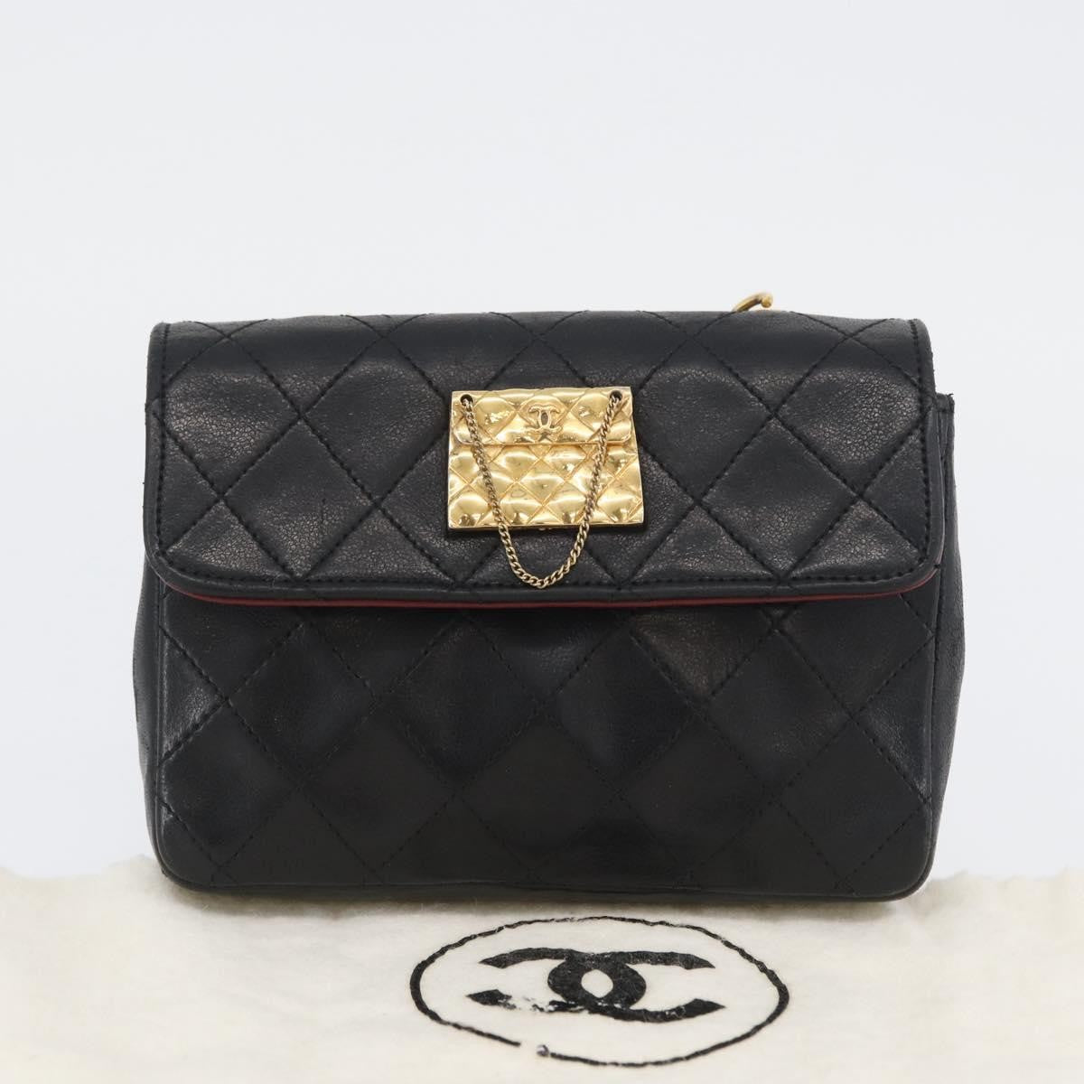 Chanel Vintage Square Cc Flap Bag Quilted Lambskin Black Leather Shoulder Bag Bag (Pre-Owned)
