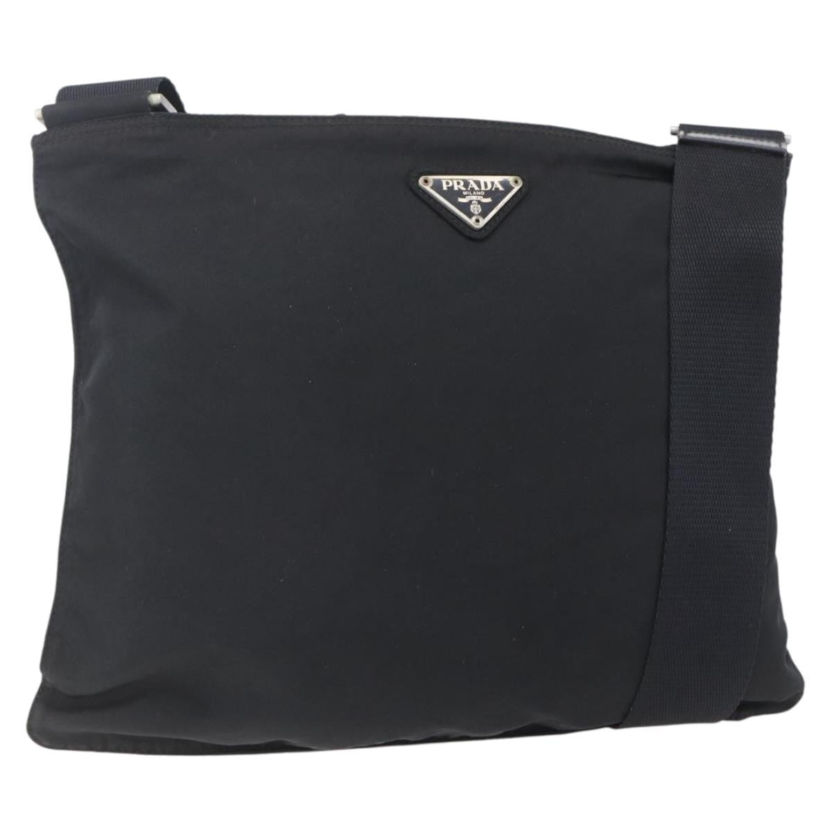Prada Flat Messenger Bag Tessuto Black Nylon Shoulder Bag Bag (Pre-Owned)