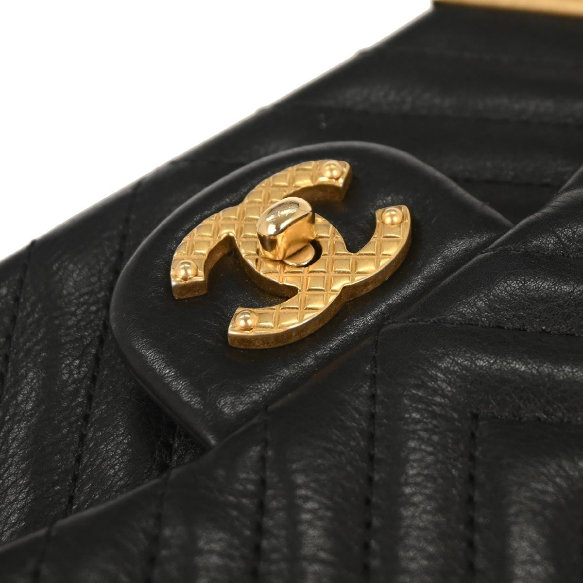 Chanel Rock The Corner Flap Bag Chevron Leather Black Leather Shoulder Bag Bag (Pre-Owned)