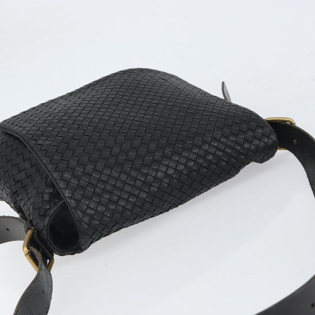 Bottega Veneta Square Flap Messenger Bag Intrecciato Nappa Black Leather Shoulder Bag Bag (Pre-Owned)