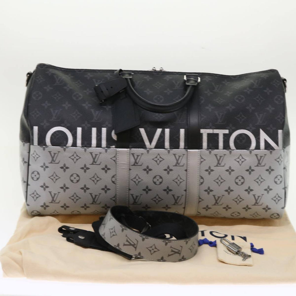 Louis Vuitton Keepall Bandouliere Bag Monogram Eclipse Split Canvas Black Canvas Bag (Pre-Owned)