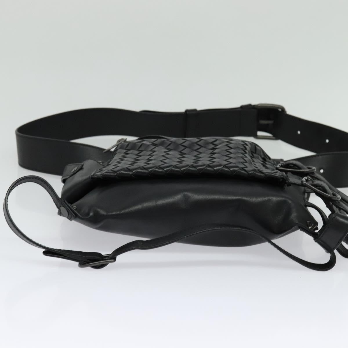 Bottega Veneta Utility Waist Bag Leather With Intrecciato Black Leather Shoulder Bag Bag (Pre-Owned)