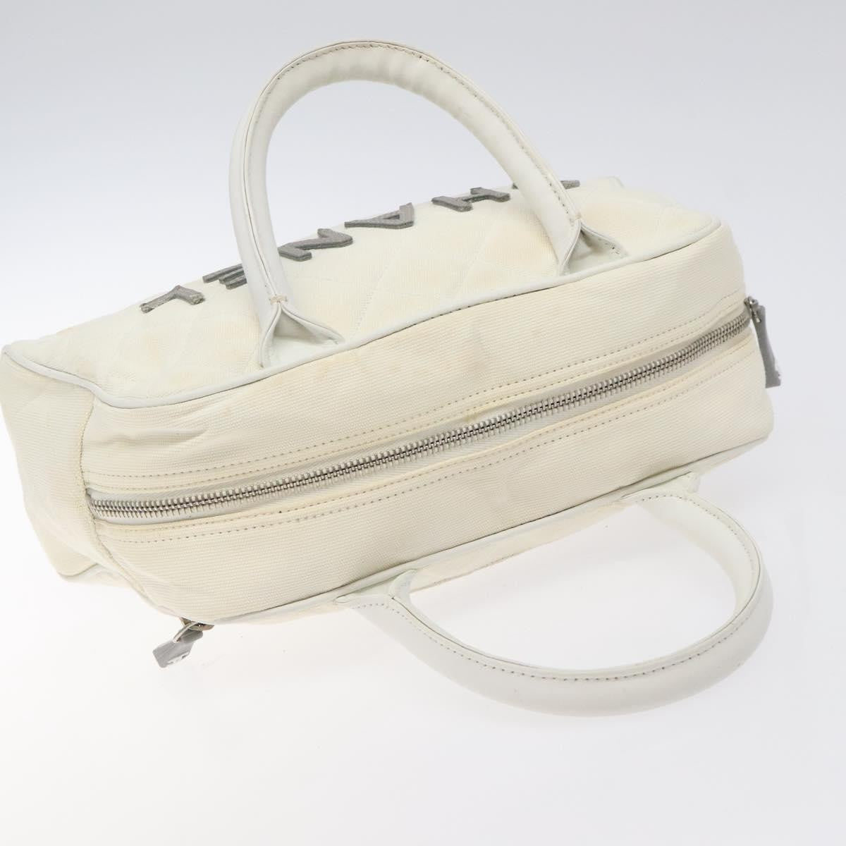 Chanel Vintage Logo Bowler Bag Quilted Canvas White Canvas Handbag (Pre-Owned)
