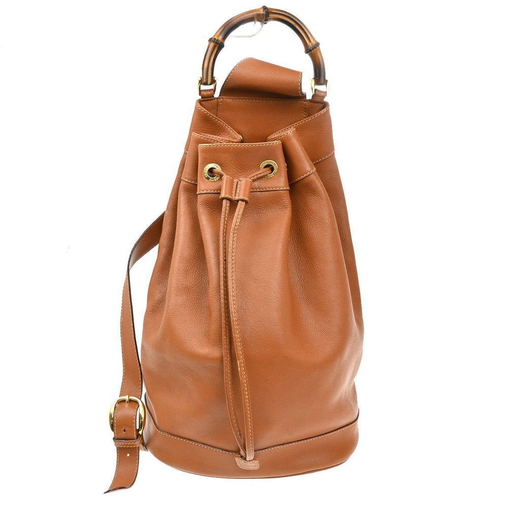 Gucci Vintage Bamboo Sling Backpack Leather Brown Leather Backpack Bag (Pre-Owned)