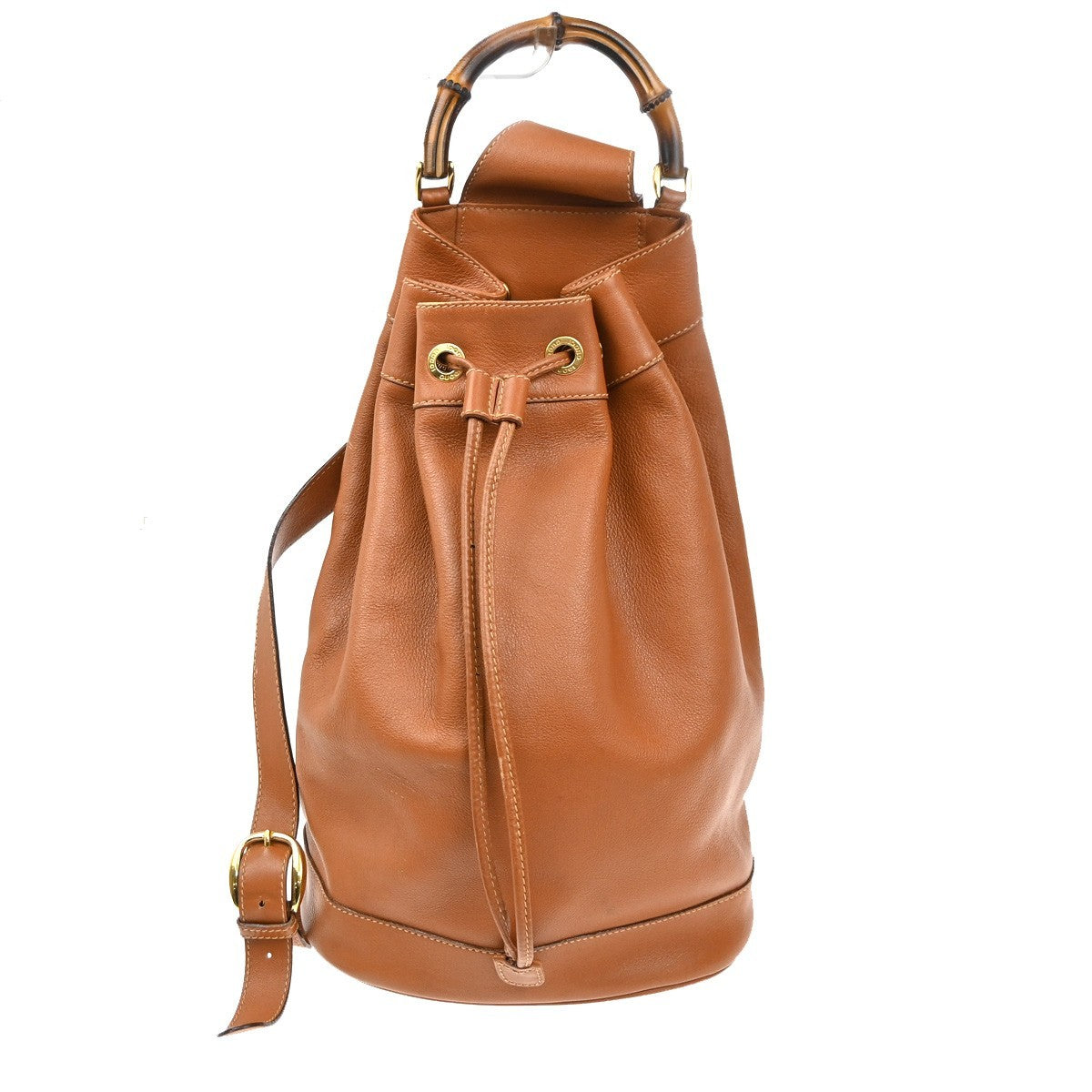 Gucci Vintage Bamboo Sling Backpack Leather Brown Leather Backpack Bag (Pre-Owned)