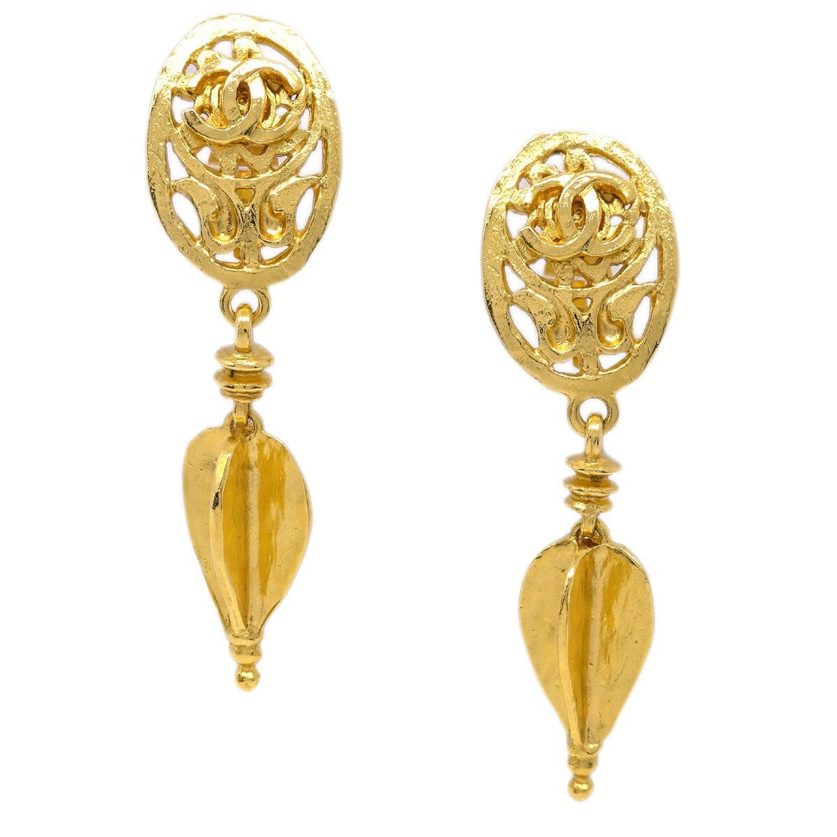Chanel Cc Oval Tag Drop Hoop Earrings Metal Gold Gold_Plated Earrings Jewelry (Pre-Owned)