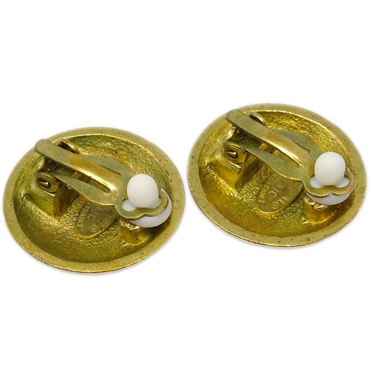 Chanel Cc Button Clip-On Earrings Metal Gold Gold_Plated Earrings Jewelry (Pre-Owned)