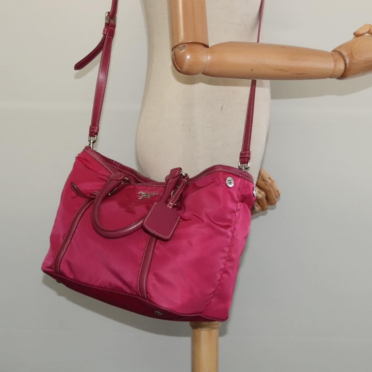 Prada Convertible Belted Hobo Tessuto With Leather Pink Nylon Tote Bag Bag (Pre-Owned)